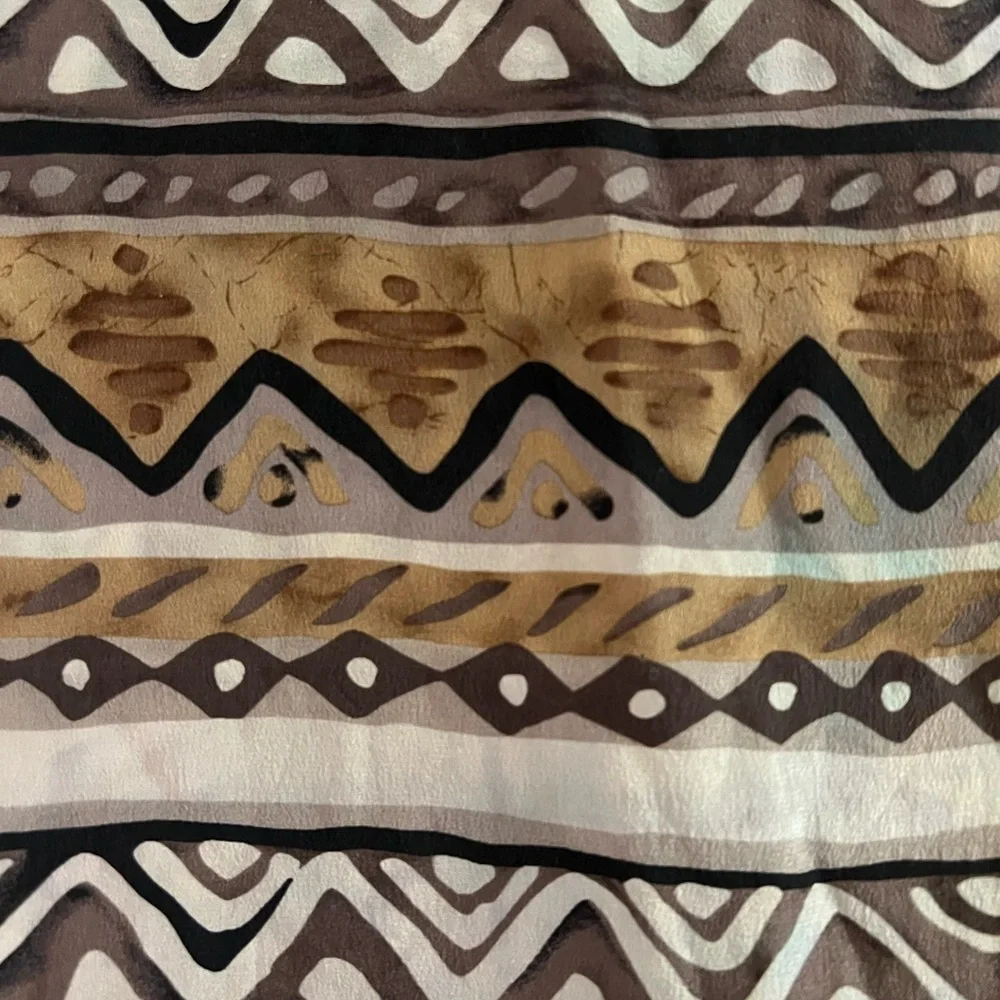 CASCA Boho Silk Fringed African Print Oblong Scarf, Natural Colors
